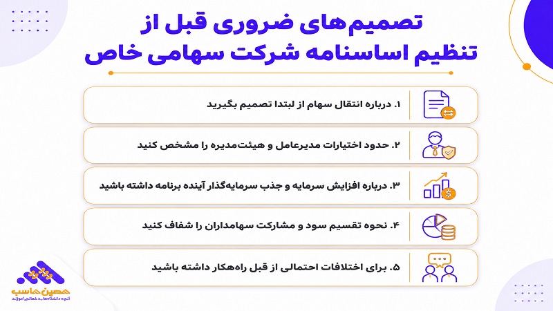 اقدامات اساسی قبل از تنظیم اساسنامه شرکت سهامی خاص
