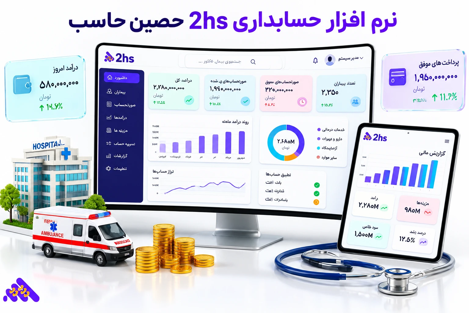 داشبورد کنترل مطالبات بیمه و کسورات در حسابداری بیمارستان